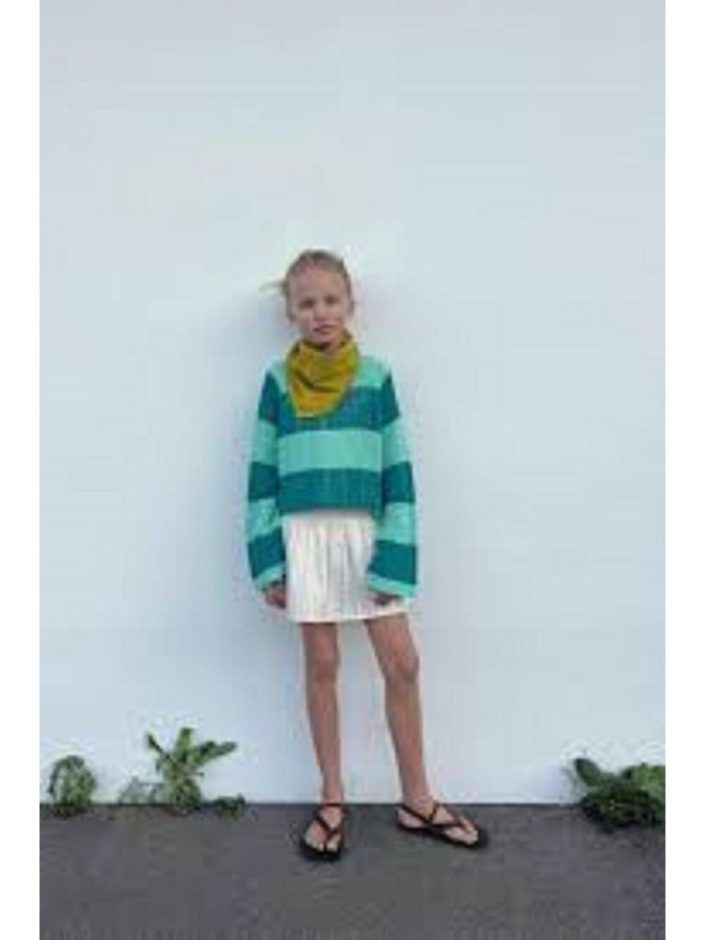 Zara Open Crochet Knit Sweater Top Girls 9 - 10 Teal Aqua Stripe Cropped NEW